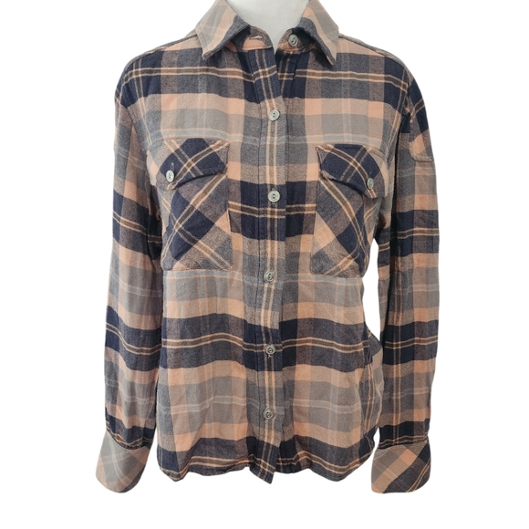 Rag & Bone Cruz Cotton Blend Button Up Flannel Top in Pink Plaid - Picture 2 of 12